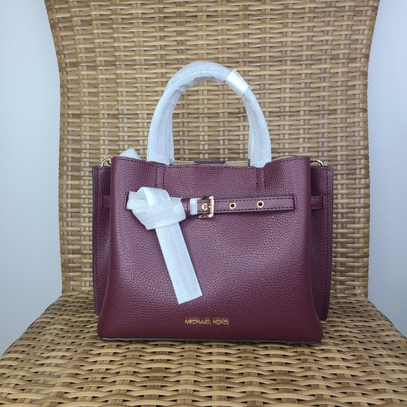 Michael Kors Emilia Small Pebbled Leather Satchel Crossbody Bag in Mulberry NWT - Picture 1 of 10